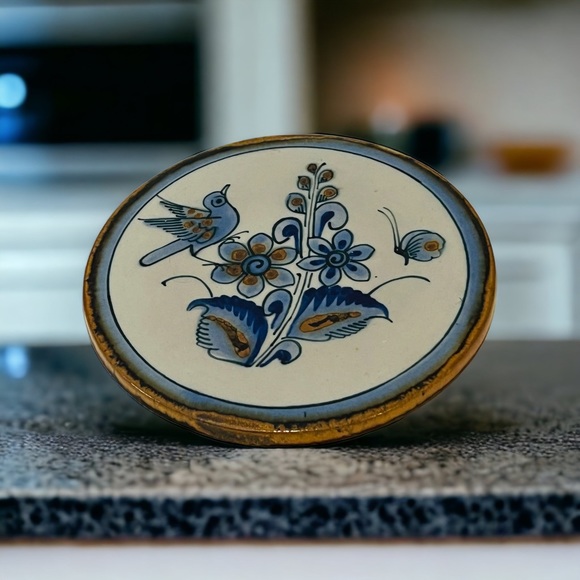 Ken Edwards El Palomar Bird Butterfly Flowers Round Trivet Mexican Pottery - Picture 4 of 5
